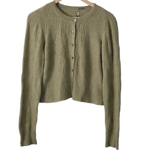 Maya Cashmere Button Front Cardigan Moss Green L